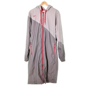 NWT Speedo Color Block Fleece Lined Swim Parka Gray Diagonal Red Trim Unisex L